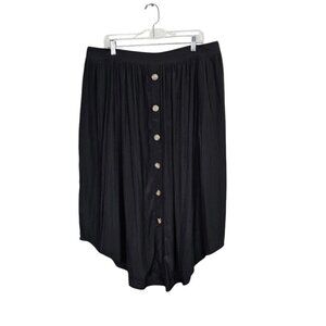J. JILL Skirt Plus size 2X BLACK w BROWN Buttons Rounded Hem Elastic Waist Cute!
